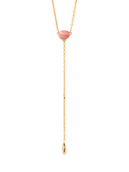 PDPAOLA Gemstone Chain Drop Necklace, Gold/Rhodochrosite