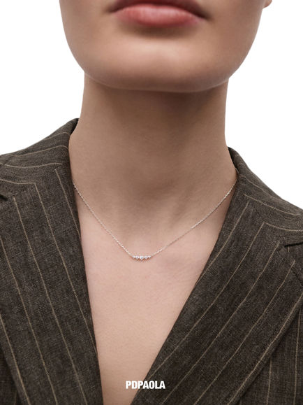 PDPAOLA Estela Crystal Chain Necklace, Rhodium - view 2, Rhodium
