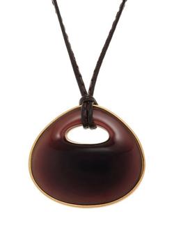 Reiss Pippa Polished Resin Large Pebble Cord Pendant Necklace, Gold/Burgundy - view 2, Gold/Burgundy