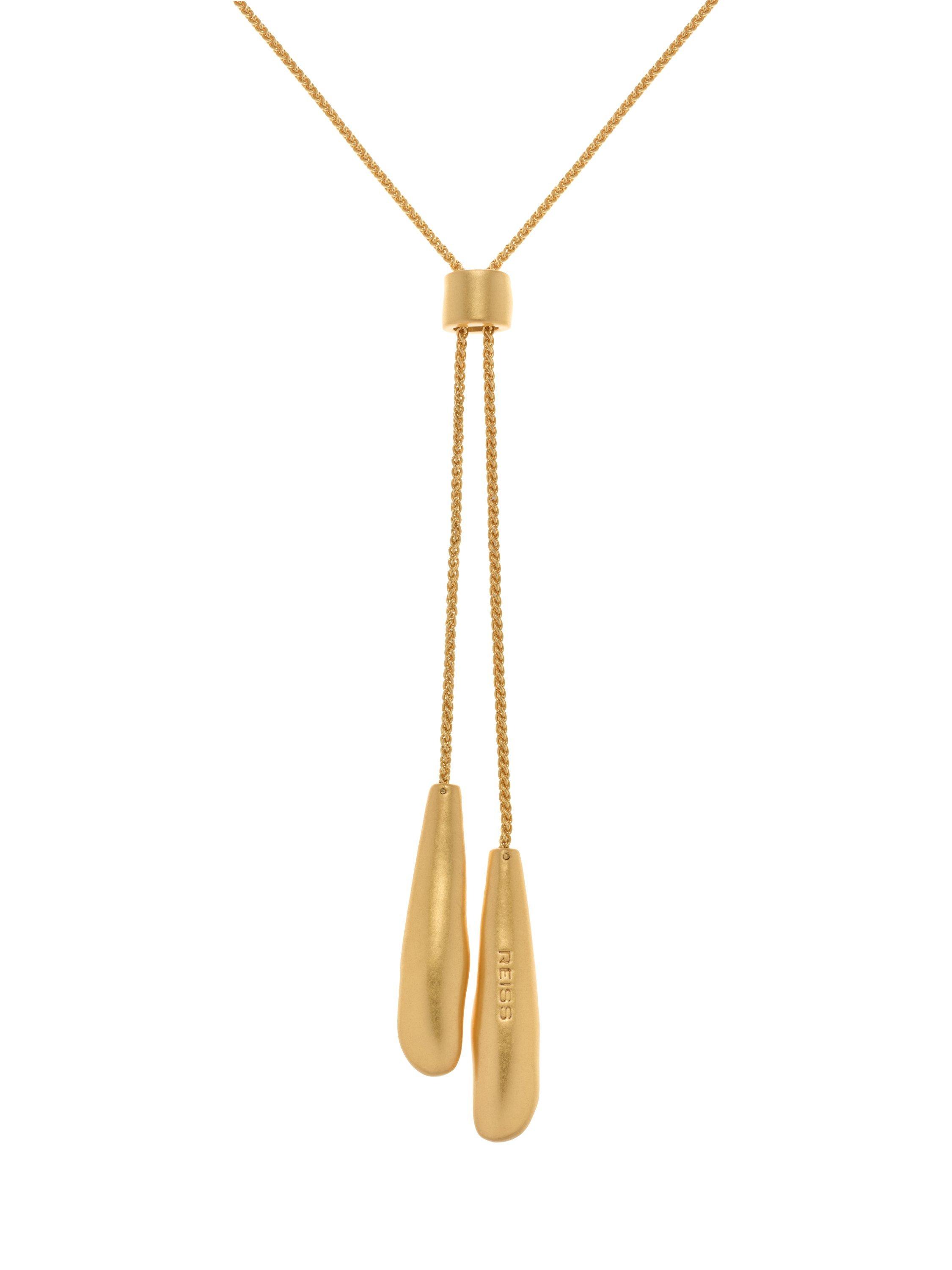 Product image 2 of 5, which shows Reiss Tova Tumbled Lariat Necklace, Gold