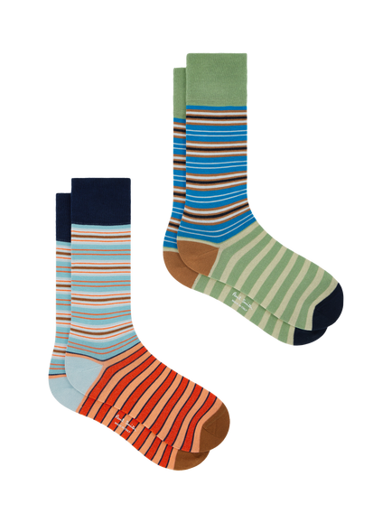 Paul Smith Stripe Cotton Blend Socks, Pack of 2, Multi Multi, Multi Multi