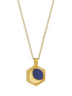 Ottoman Hands Lapis Moon Rotating Pendant Necklace, Gold, Gold