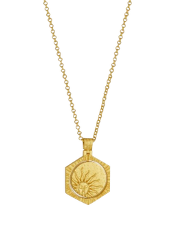 Ottoman Hands Lapis Moon Rotating Pendant Necklace, Gold - view 2, Gold