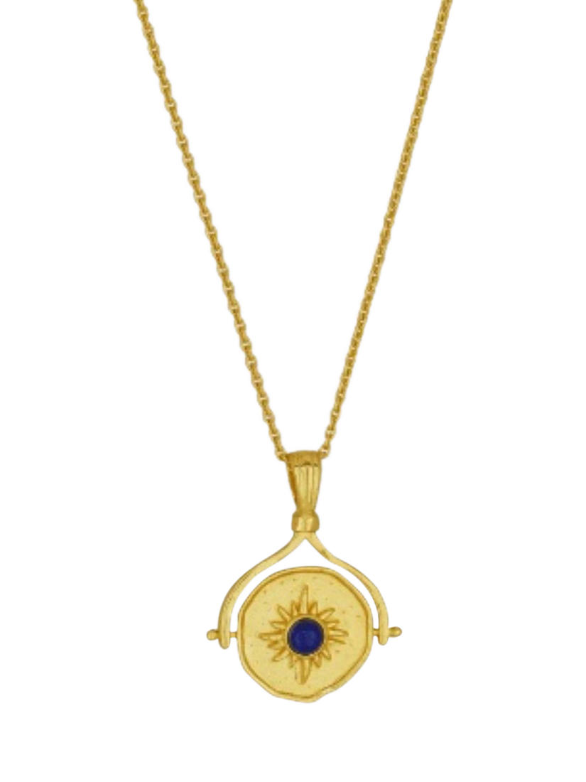 Product image 1 of 6, which shows Ottoman Hands Lapis Star Rotating Pendant Necklace, Gold