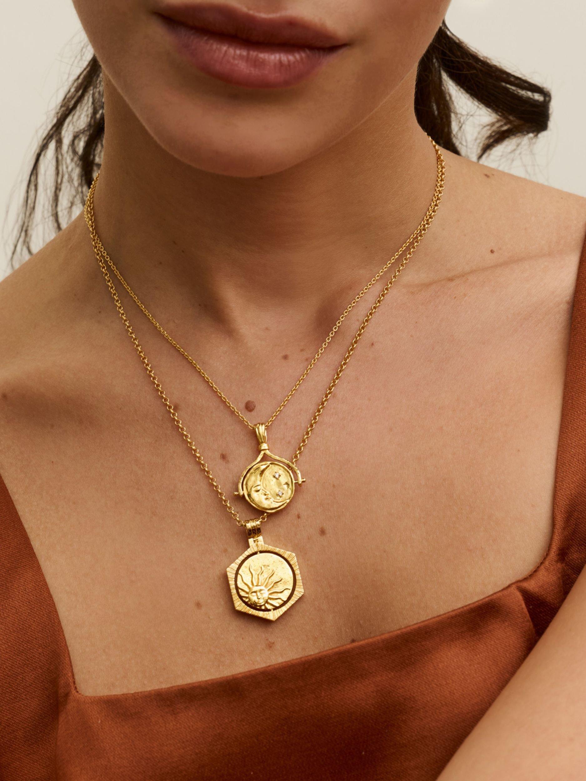 Product image 4 of 6, which shows Ottoman Hands Lapis Star Rotating Pendant Necklace, Gold