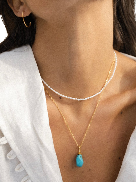 Ottoman Hands Turquoise Pendant Necklace, Gold - view 2, Gold