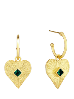 Ottoman Hands Heart Drop Charm Earrings, Gold/Green