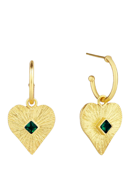 Ottoman Hands Heart Drop Charm Earrings, Gold/Green