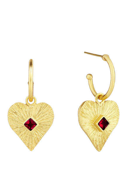 Ottoman Hands Heart Drop Charm Earrings, Gold/Red