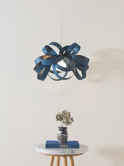 Tom Raffield Cove Skipper Small Pendant Ceiling Light, Chalk, Dia.46cm, Falmouth Blue - view 2, Falmouth Blue