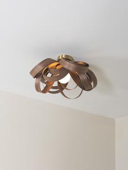 Tom Raffield Skipper Small Semi Flush Ceiling Light, Dia.46cm, Walnut - view 2, Walnut