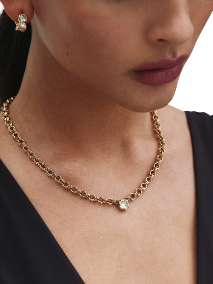 EDBLAD Ocean Gem Chunky Chain Crystal Necklace, Gold - view 2, Gold
