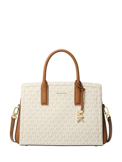 Michael Kors Laila Medium Signature Logo Satchel, Vanilla/Acorn, Vanilla/ Acorn