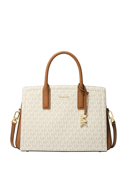 Michael Kors Laila Medium Signature Logo Satchel, Vanilla/Acorn, Vanilla/ Acorn