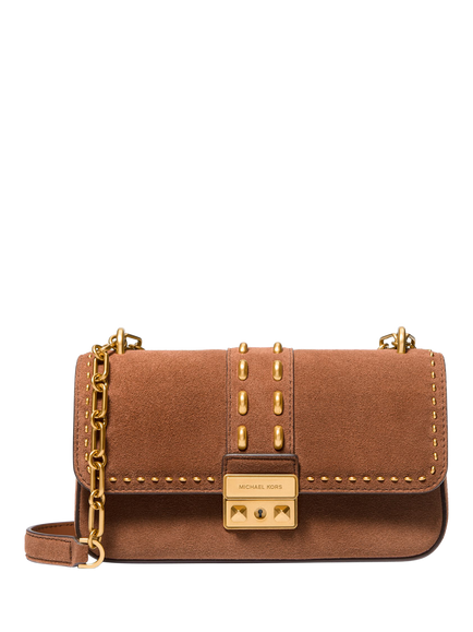 Michael Kors Tribeca Small Studded Suede Shoulder Bag, Luggage