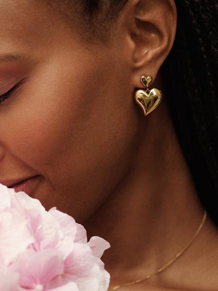 EDBLAD Amorina Large Heart Stud Earrings - view 2, Gold