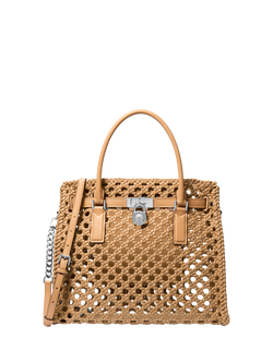Michael Kors Hamilton Moderne Large Woven Satchel Bag, Peanut, Peanut