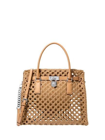 Michael Kors Hamilton Moderne Large Woven Satchel Bag, Peanut, Peanut