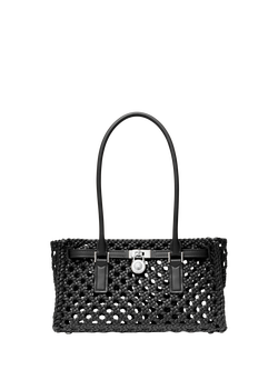 Michael Kors Hamilton Moderne Small Woven Shoulder Bag, Black, Black
