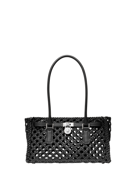 Michael Kors Hamilton Moderne Small Woven Shoulder Bag, Black, Black