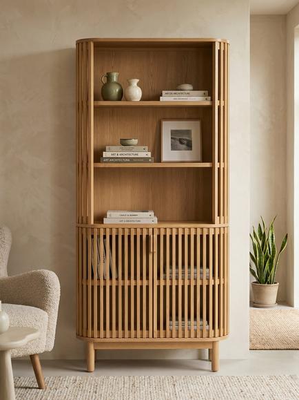 John Lewis Slatted II Storage Unit/Bookcase, Oak - view 2, Oak