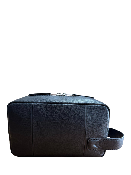 John Lewis LUGO Leather Wash Bag, Black, Black