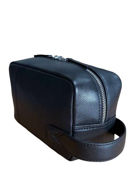 John Lewis LUGO Leather Wash Bag, Black - view 2, Black
