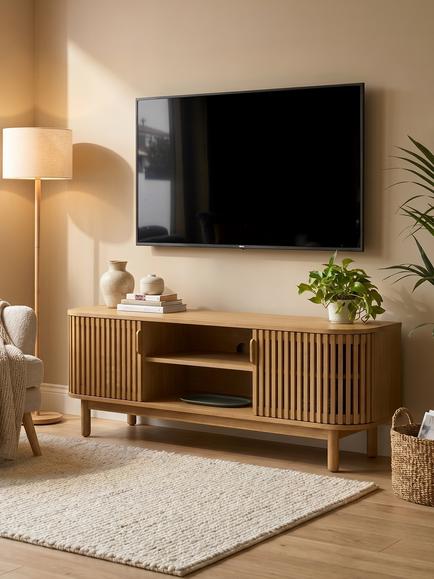 John Lewis Slatted TV Unit, Oak - view 2, Oak