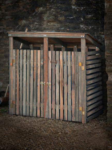 Garden Trading Aldsworth Spruce Wood Outdoor Double Wheelie Bin Store - view 2, Natural
