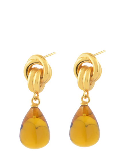 Shyla Chunky Knot Stone Drop Earrings, Citrine Gold, Citrine Gold