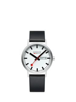 Mondaine A667.30360.11SBBV Men's Classic Day 40mm Leather Strap Watch, Black, Black