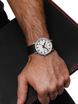 Mondaine A667.30360.11SBBV Men's Classic Day 40mm Leather Strap Watch, Black - view 2, Black