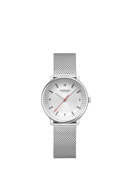 Mondaine MLE.33110.SM Women's Doppio 33mm Mesh Strap Watch, Silver, Silver