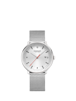 Mondaine MLE.41210.SM Men's Doppio Mesh Strap Watch, Silver, Silver
