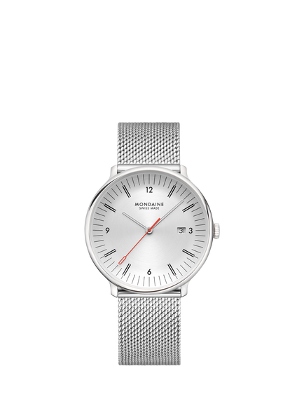 Mondaine MLE.41210.SM Men's Doppio 41mm Mesh Strap Watch, Silver, Silver