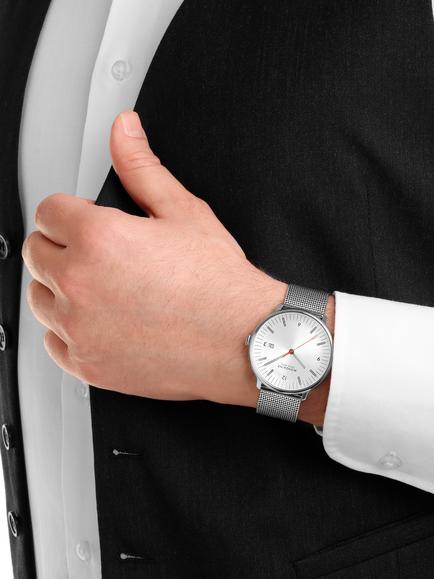 Mondaine MLE.41210.SM Men's Doppio 41mm Mesh Strap Watch, Silver - view 2, Silver