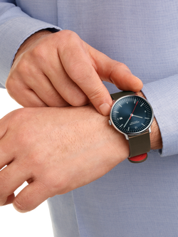 Mondaine MLE.41240.LGV Men's Doppio Leather Strap Watch, Brown - view 2, Brown