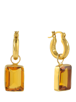 Shyla Sorrento Square Pendant Huggie Hoop Earrings, Citrine Gold, Citrine Gold