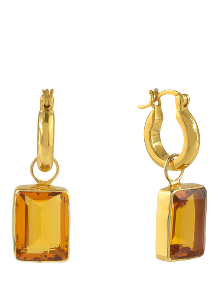 Shyla Sorrento Square Pendant Huggie Hoop Earrings, Citrine Gold, Citrine Gold