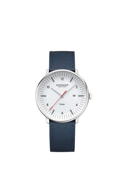 Mondaine MLE.41910.LDV Men's Doppio 41mm Solar Date Vegan Strap Watch, Blue, Blue