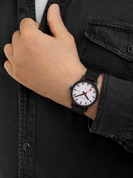 Mondaine MS1.41910.LB Men's Essence 41mm Solar Date Nylon Strap Watch, Black - view 2, Black