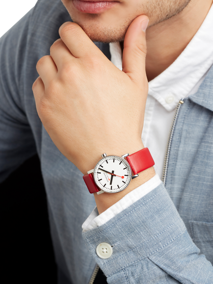 Mondaine MSE.35110.LCV Unisex Evo2 Vegan Strap Watch, Red - view 2, Red