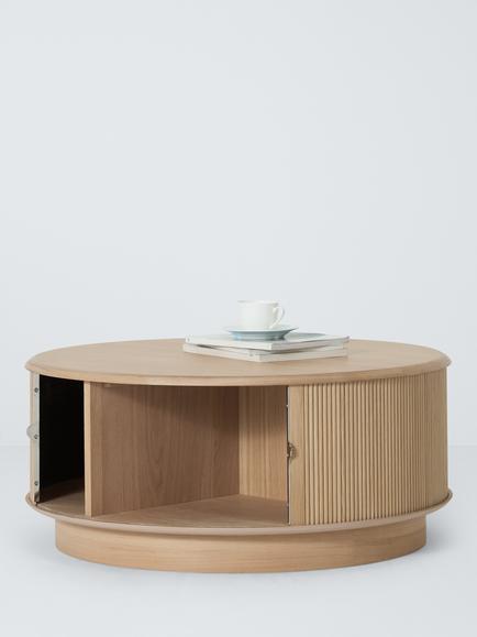 John Lewis Tambour Round Wood Coffee Table, Oak - view 2, Oak