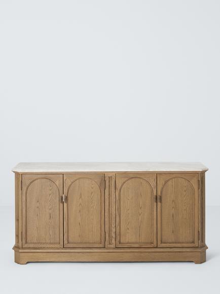 John Lewis Arch 4 Door Marble Top Sideboard, Natural Oak - view 2, Brown