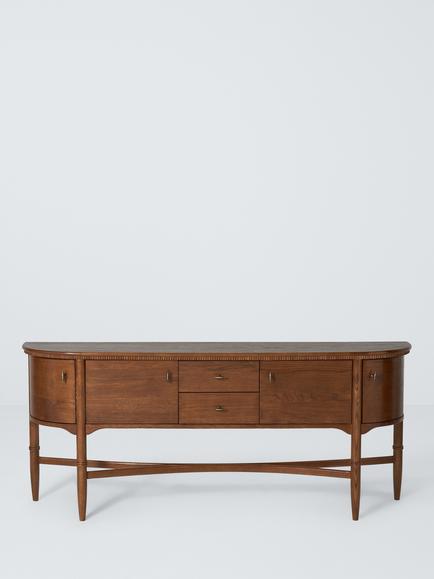 John Lewis Elder 4 Door, 2 Drawer Spindle Leg Curved Sideboard, Walnut Finish - view 2, Dark Brown