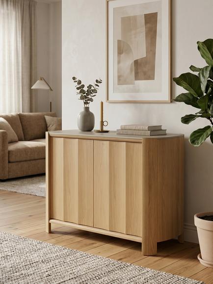 John Lewis Scoop Stone Top 2 Door Cabinet, Oak - view 2, Oak