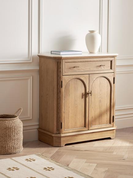 John Lewis Arch 2 Door Marble Top Cabinet, Natural Oak - view 2, Brown