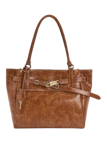 CHARLES & KEITH Delfina Large Tote Bag, Distressed Tan, Distressed Tan