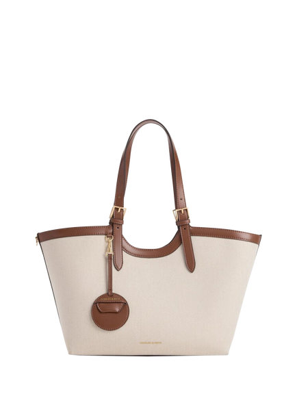 CHARLES & KEITH Enola Tote Bag, Chocolate Canvas, Chocolate Canvas