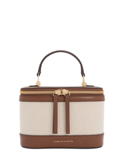 CHARLES & KEITH Enola Top Handle Vanity Bag, Chocolate, Chocolate Canvas